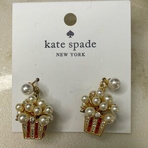 Kate Spade NY Popcorn Pearl Crystal Drop Earrings Gold Tone NWT
